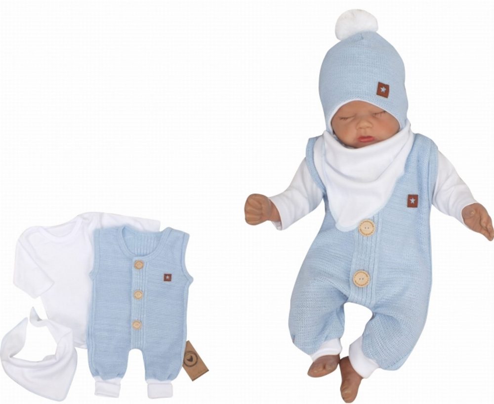 Z&Z Z&amp;Z 3-dílná soupravička body, dupačky s knoflíčky a šátek, bílá/modrá - 56 (1-2m)