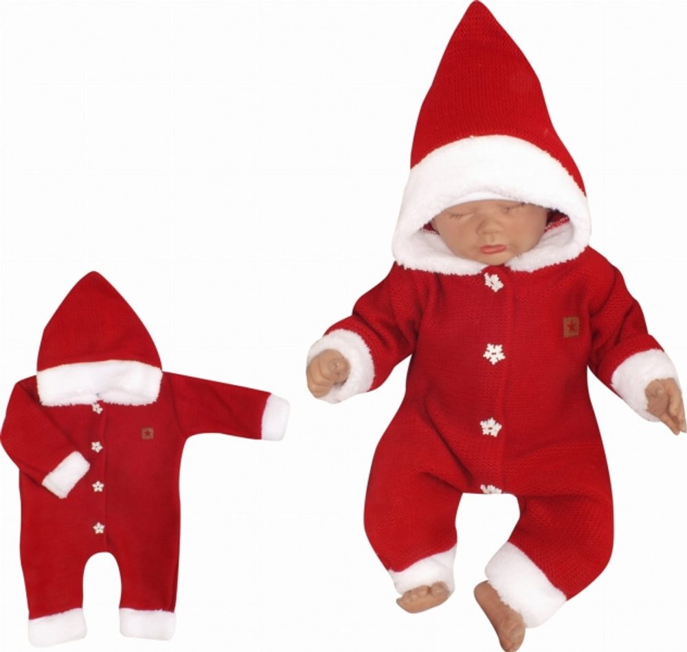 Z&Z Z&amp;Z Dětský pletený overálek s kapucí Baby Santa, červený, vel. 80 - 80 (9-12m)