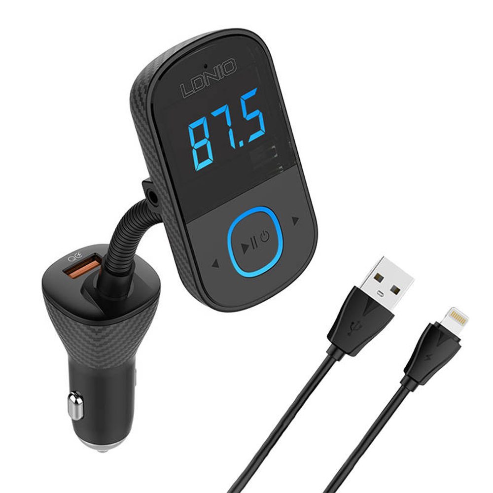 LDNIO Bluetooth C705Q 2USB, USB-C vysílač FM + Lightning kabel