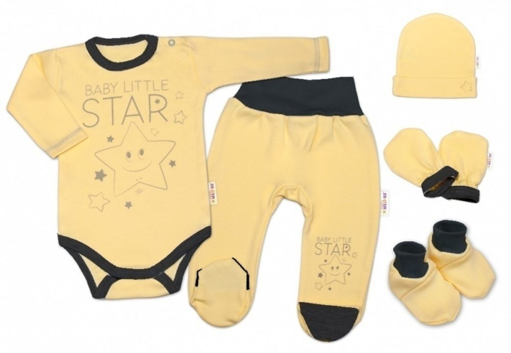 Baby Nellys 5-ti dílná soupravička do porodnice Baby Little Star - žlutá - 68 (3-6m)