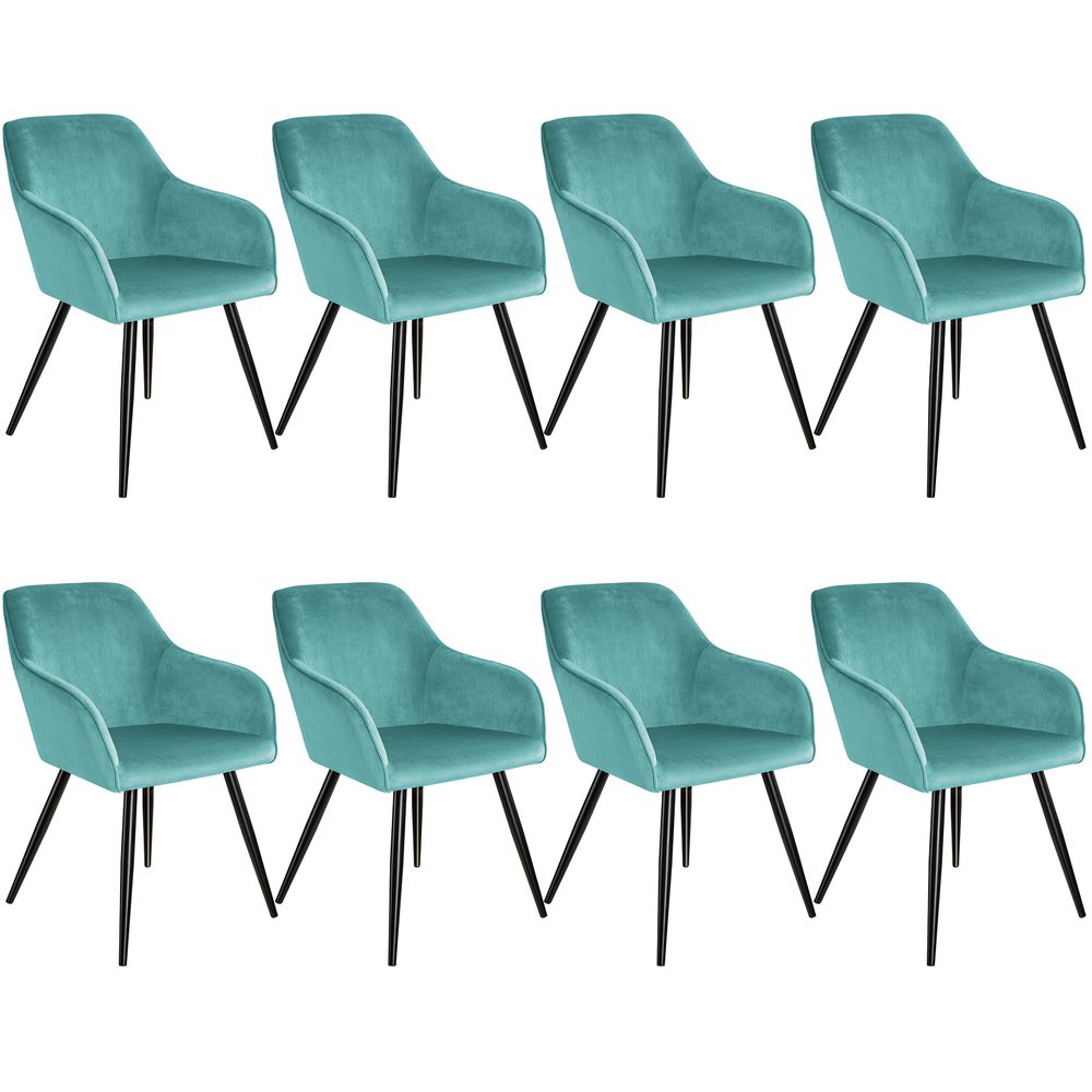 tectake 404029 8x židle marilyn sametový vzhled černá - tyrkysová/černá - tyrkysová/černá