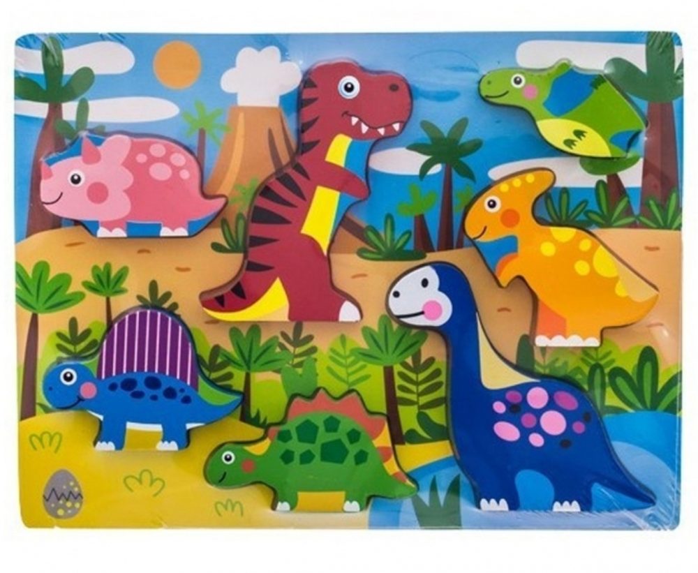 TULIMI Dřevěné zábavné puzzle vkládací, 35x22,5cm - Dinosauři