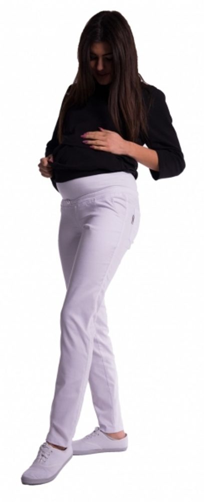 Be MaaMaa Těhotenské kalhoty s mini těhotenským pásem - bílé - L (40)