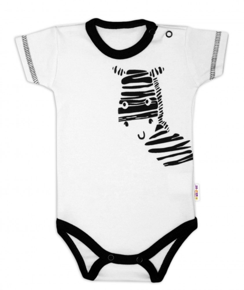 Baby Nellys Body krátký rukáv Baby Nellys, Zebra - bílé, vel. 56 - 62 (2-3m)