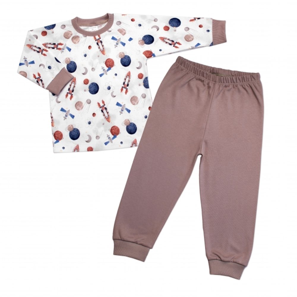 Mrofi Dětské pyžamo 2D sada, triko + kalhoty, Cosmos, Mrofi, béžová/bílá, vel. 92 - 98 (2-3r)