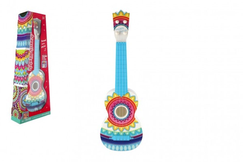 Teddies Kytara/ukulele plast 55cm s trsátkem barevná v krabici 24x59x8cm