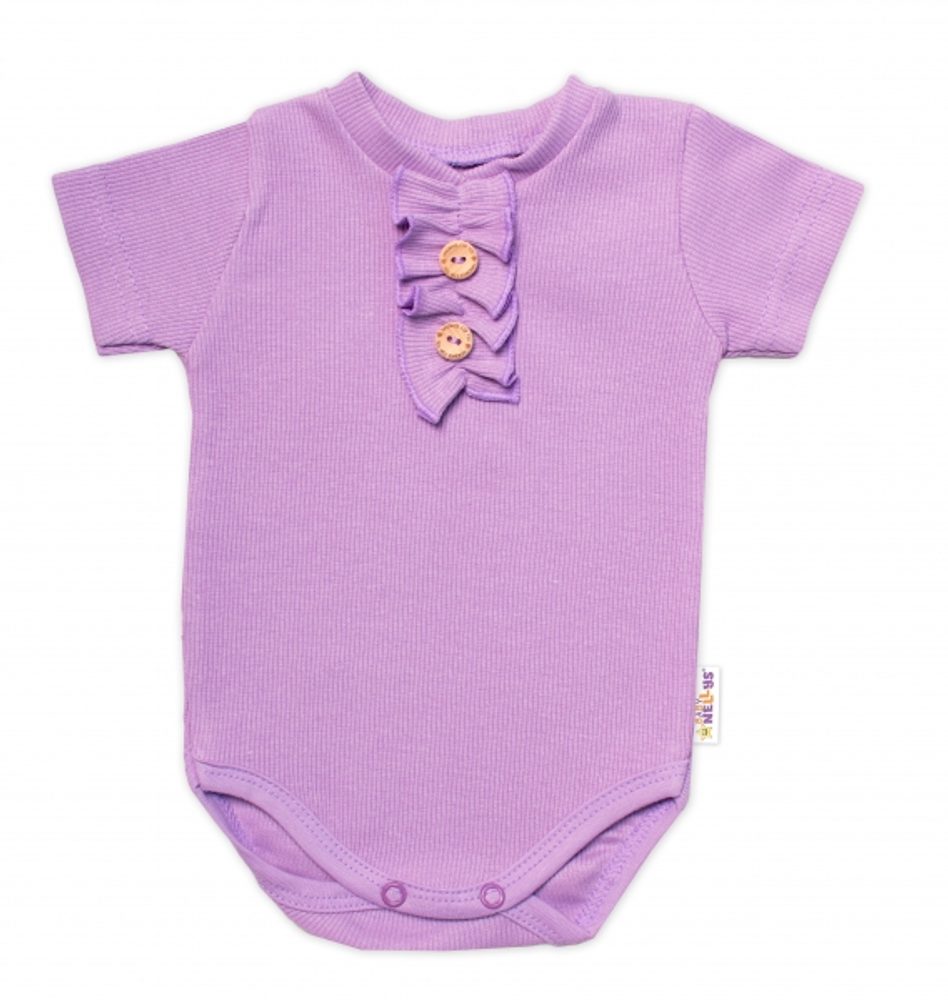 Baby Nellys Kojenecké žebrované body s knoflíčky kr. rukáv, Girl - lila - 74 (6-9m)