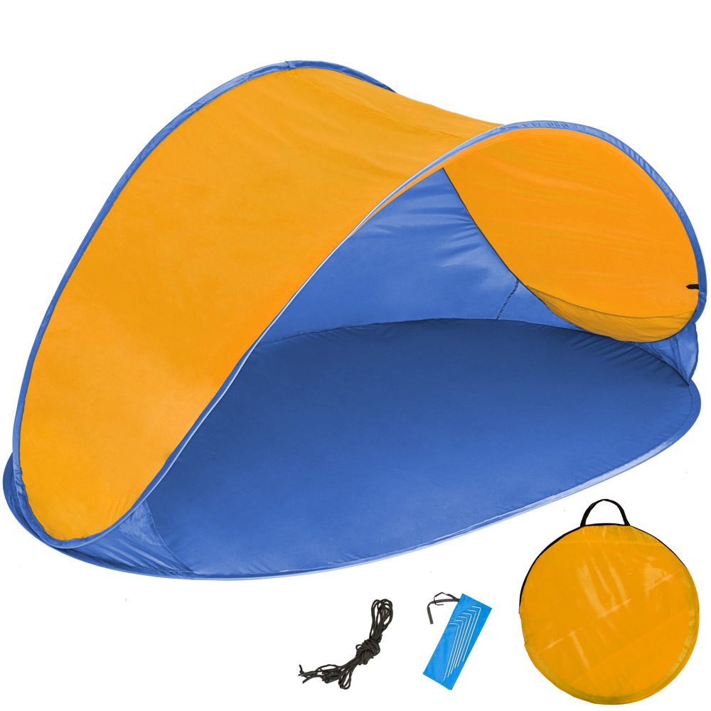 tectake 401680 plážový stan samorozkládací mušle - modrá/oranžová - modrá/oranžová