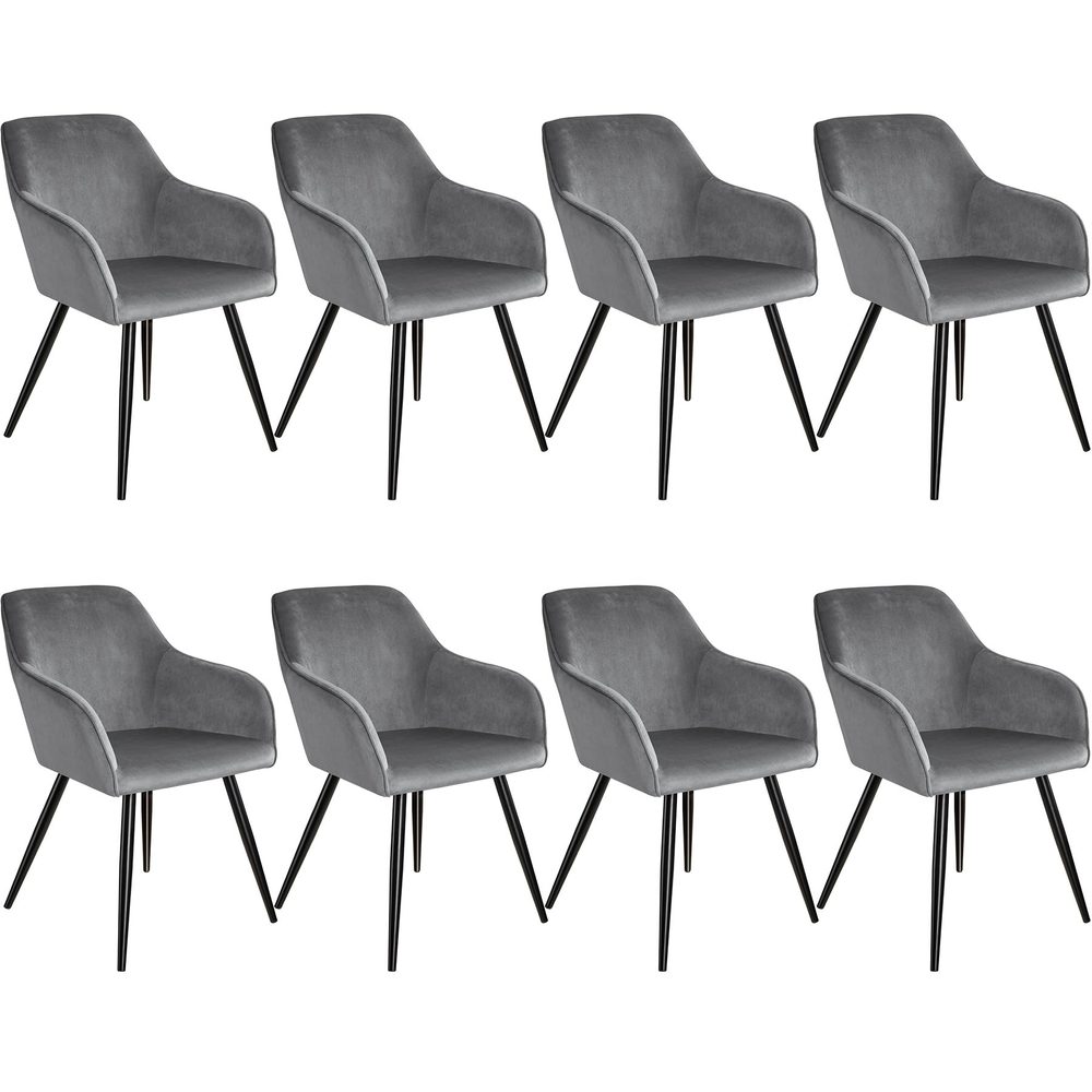 tectake 404029 8x židle marilyn sametový vzhled černá - šedo - černá - šedo - černá