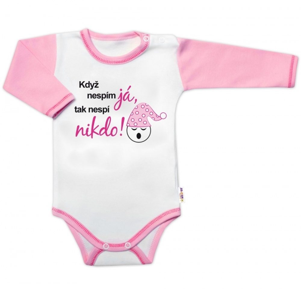 Baby Nellys Body dl. rukáv s vtipným textem Baby Nellys, Když nespím já,tak nespí nikdo!, vel.86,holka - 86 (12-18m)