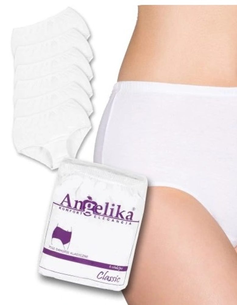 Angelika Bavlněné kalhotky Angelika s vysokým pasem, 6ks v balení, bílé, vel. L - XXXL (46)