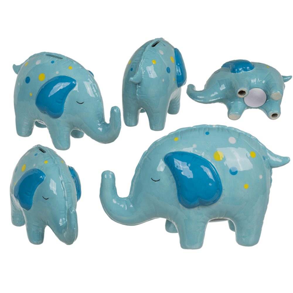 Pokladnička, slon, modrá, vyrobená z keramiky