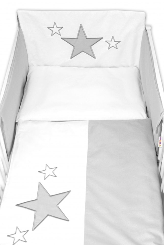 Baby Nellys Mantinel s povlečením Baby Stars - šedý - 135x100