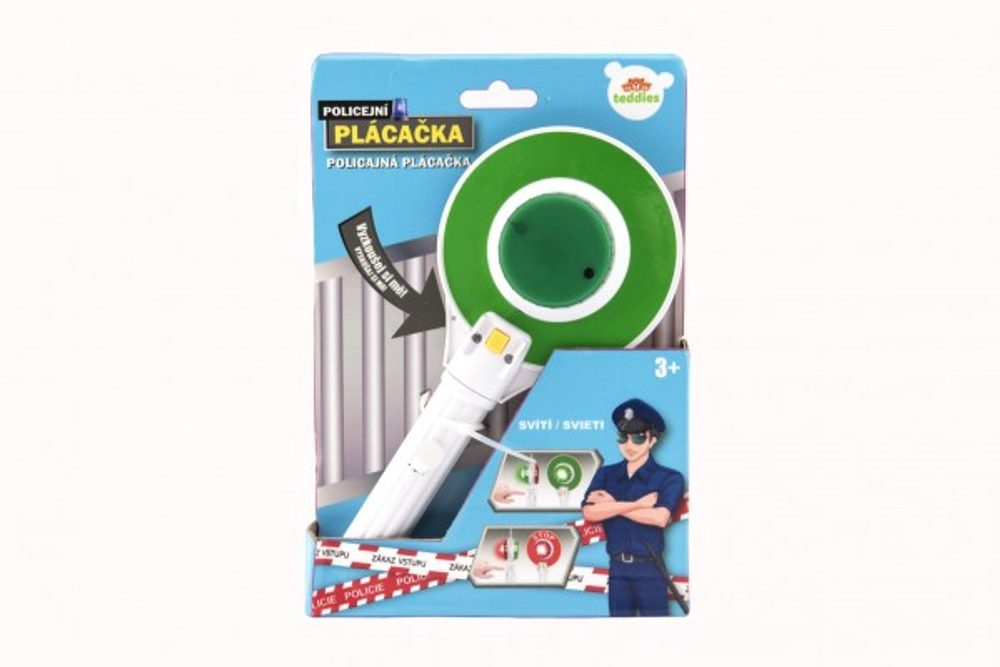 Teddies Policejní plácačka plast 23cm na baterie se světlem v krabičce 17x25x4cm