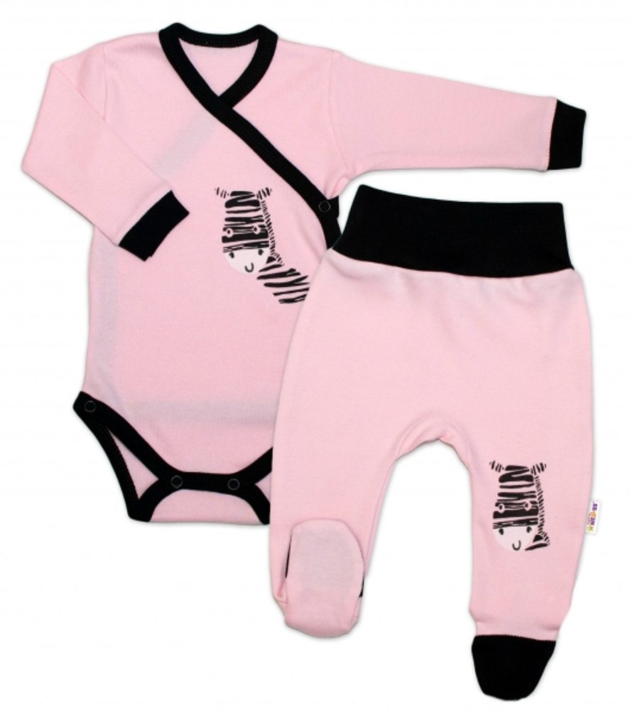 Baby Nellys 2-dílná sada body dl. rukáv + polodupačky, růžová - Zebra, vel. 62 - 50 (0-1m)