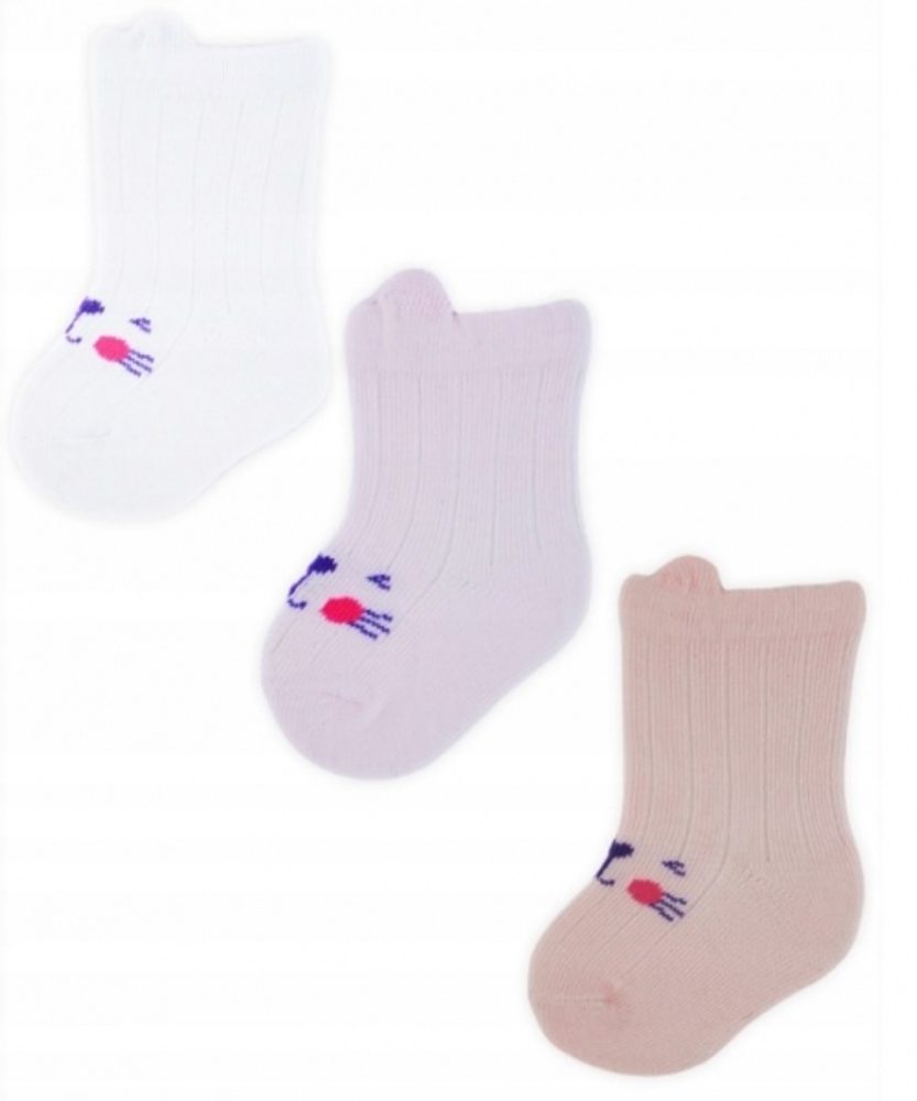Noviti Kojenecké ponožky, 3 páry - Noviti - Kočička, bílá/růžová/losos, vel. 12-18 m - 86 (12-18m)