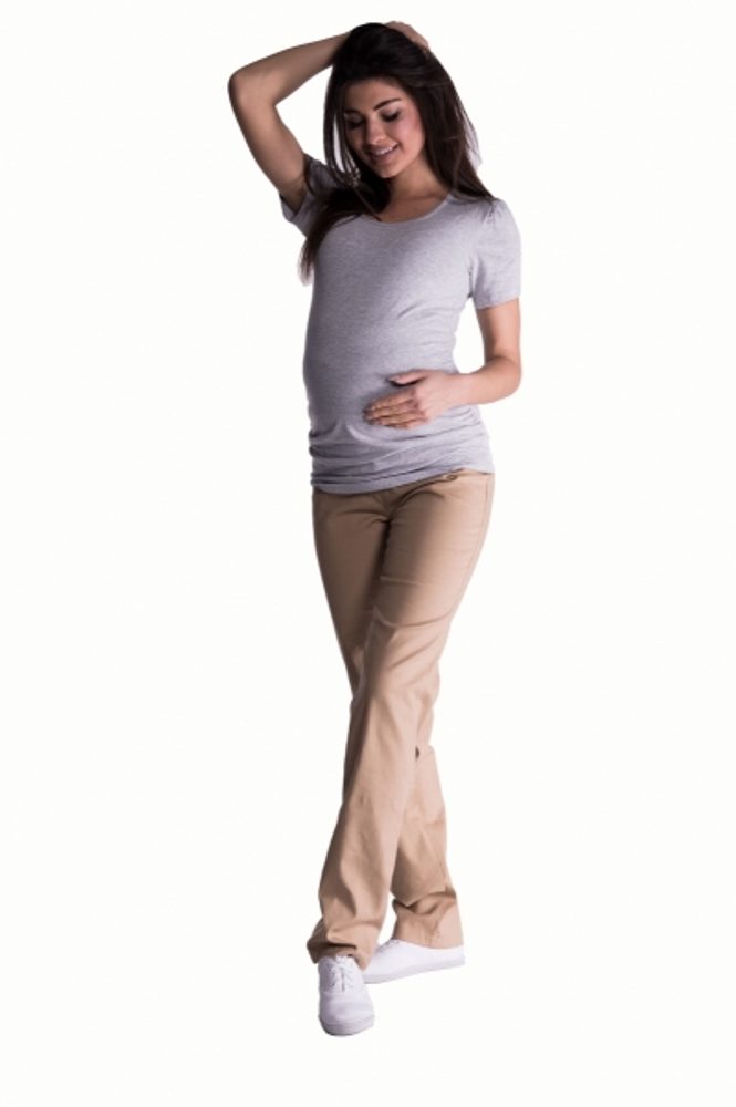 Be MaaMaa Bavlněné, těhotenské kalhoty s regulovatelným pásem - béžové - XXXL (46)