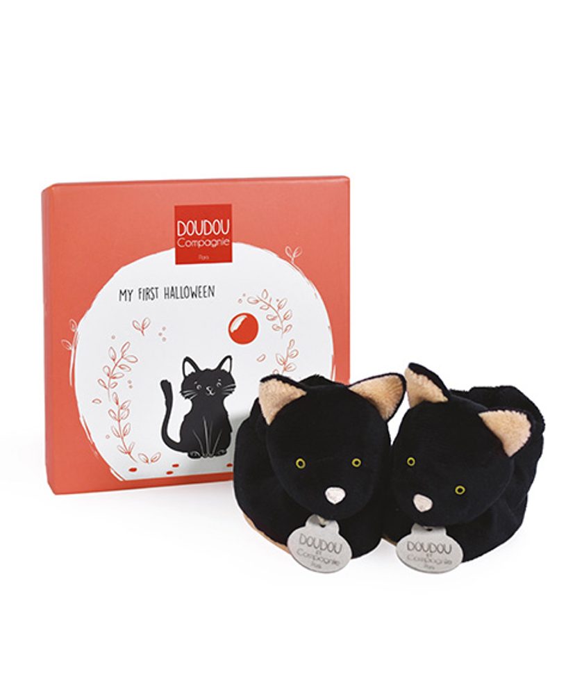 Levně Doudou et Compagnie Paris Doudou Sada prvních botiček černá kočka 0/6 měsíců