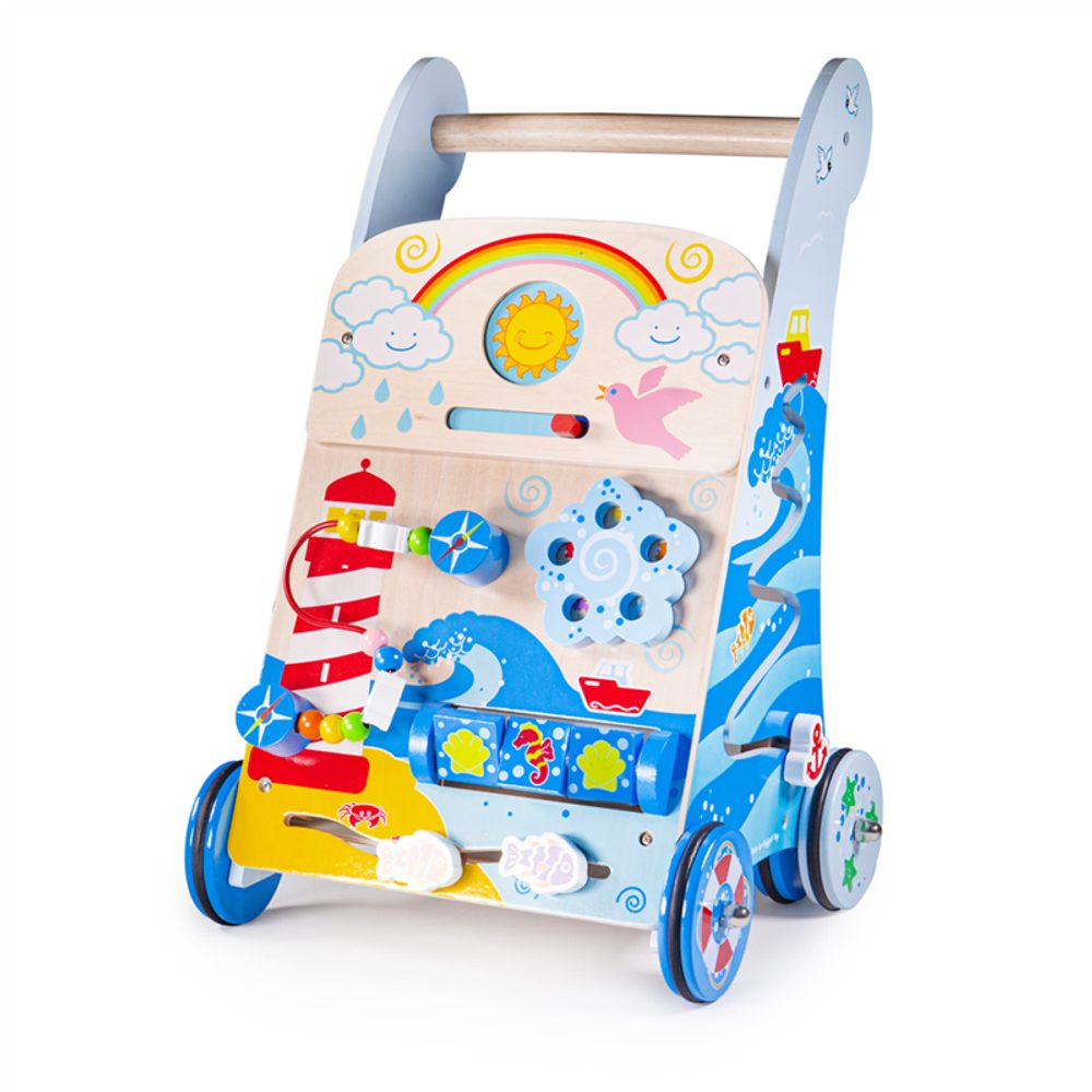 Bigjigs Toys Bigjigs Baby Dřevěné aktivní chodítko moře