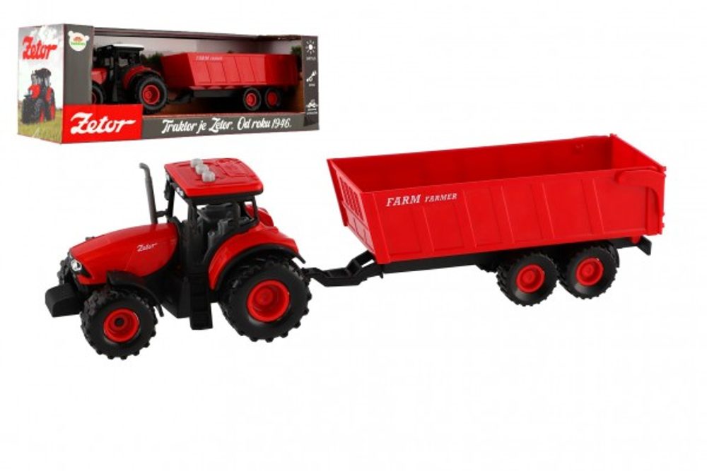 Teddies Traktor Zetor s valníkem plast 36cm na setrvačník na bat. se světlem se zvukem v krabici 39x13x13cm