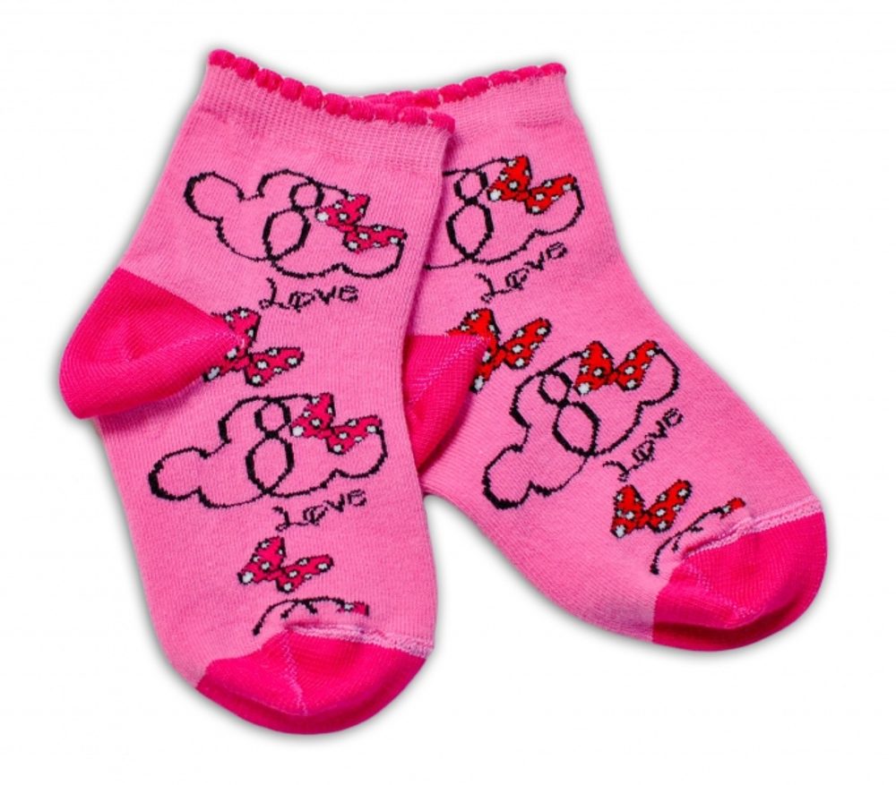 Baby Nellys Bavlněné ponožky Minnie Love - tmavě růžové, vel. 104/116 - 122-128 (6-8r)