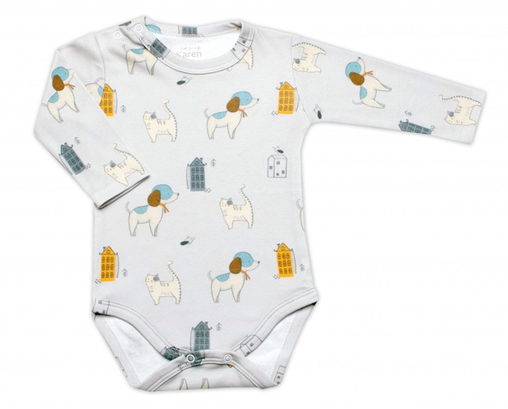 K-Baby Bavlněné body dlouhý rukáv Dog&amp;Cat K-Baby, modré, veľ. 80 - 80 (9-12m)