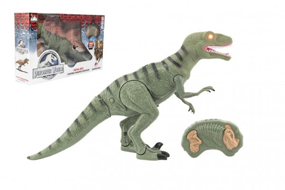 Teddies Dinosaurus chodící IC velociraptor plast 50cm na baterie se zvukem se světlem v krabici 53x32,5x12cm