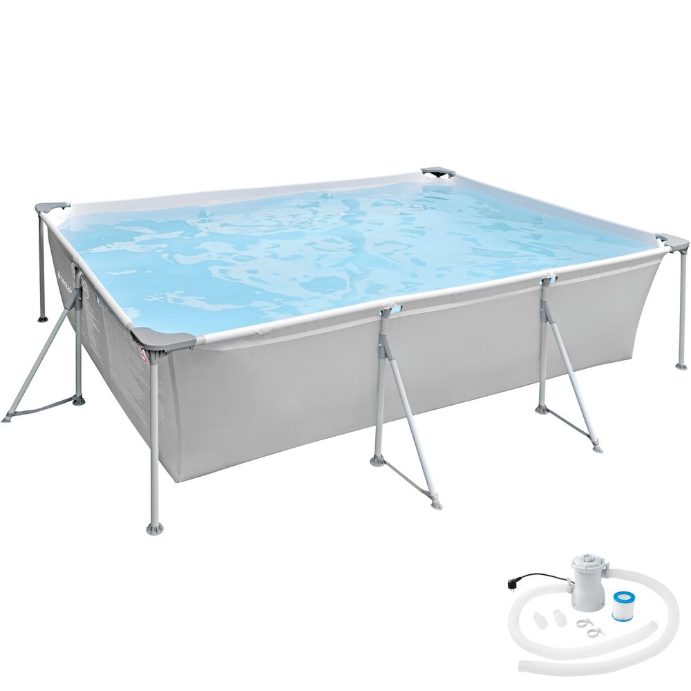 tectake 402894 bazén obdélníkový s filtračním čerpadlem 300 x 207 x 70 cm - šedá - šedá