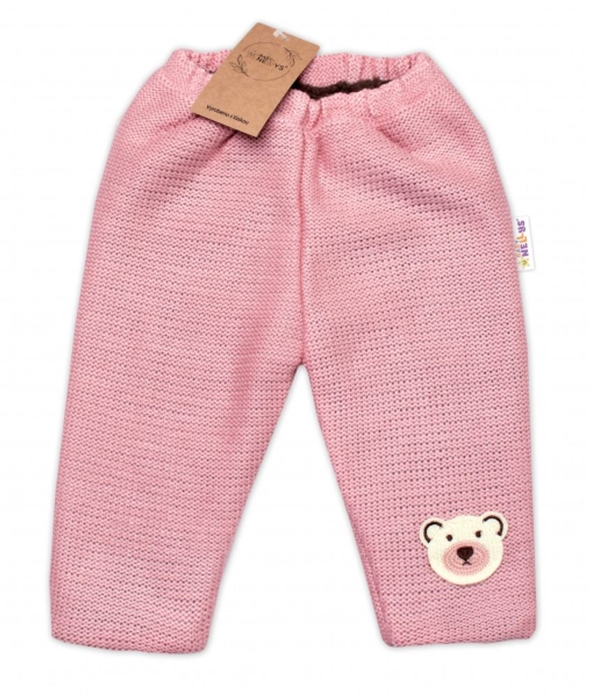 Baby Nellys Oteplené pletené kalhoty Teddy Bear, Baby Nellys, dvouvrstvé, růžové - 68-74 (6-9m)