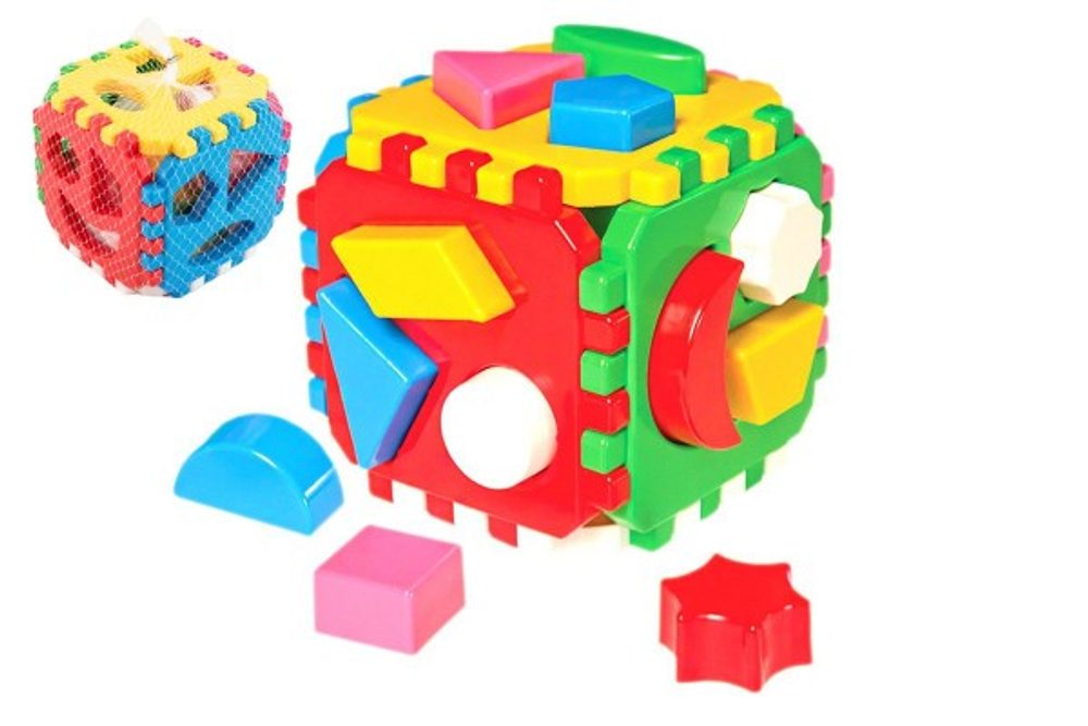 Teddies Vkládačka kostka plast 12x12cm v síťce 12m+