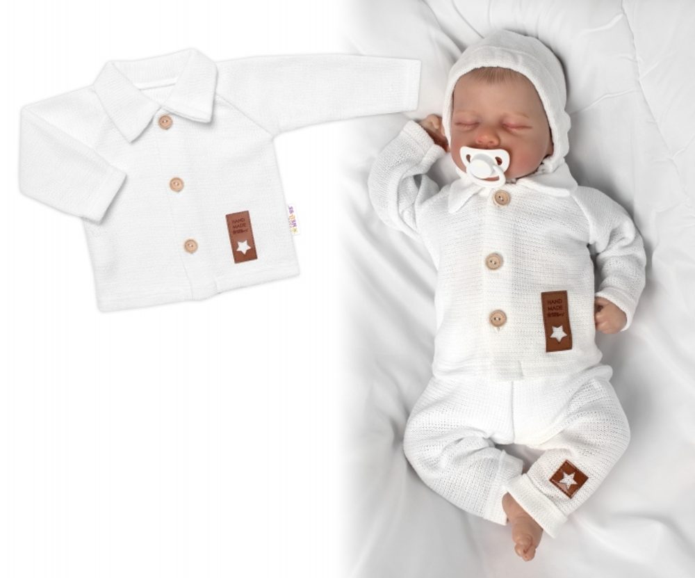 Baby Nellys Pletený svetřík s knoflíčky Boy, Baby Nellys, bílý, vel. 62 - 62 (2-3m)