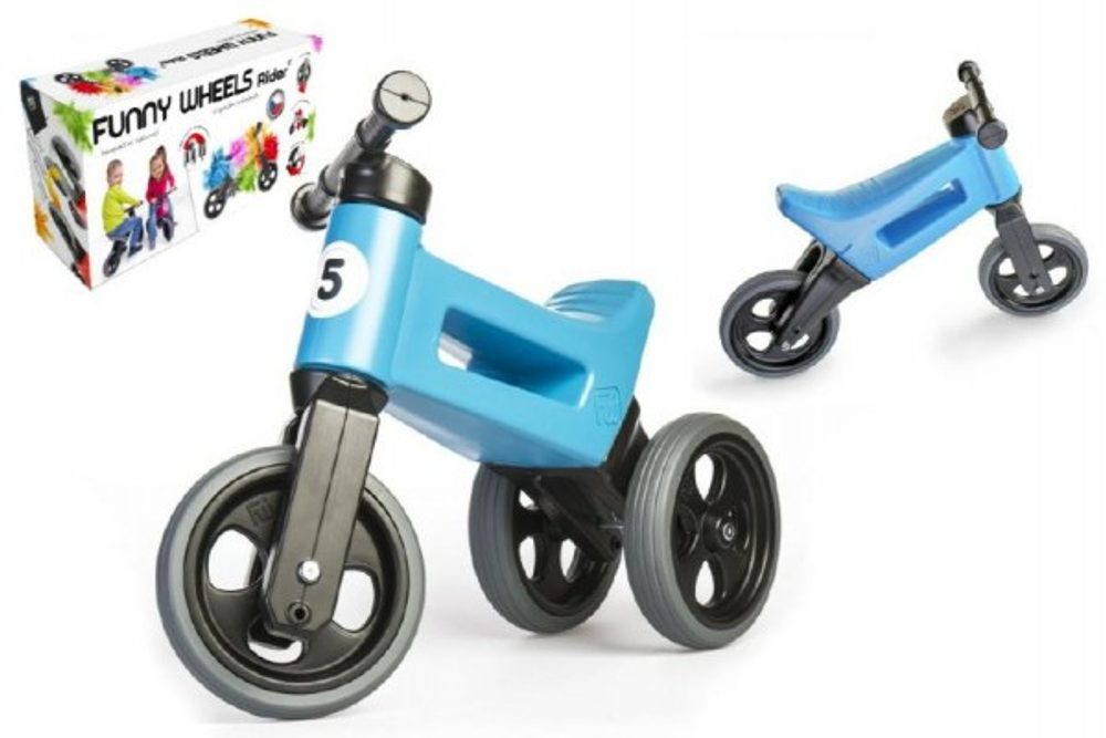 Teddies Odrážedlo modré FUNNY WHEELS 2v1 výška sedadla nastavitelná 28/31cm nosnost 50kg 18m+ v krabici