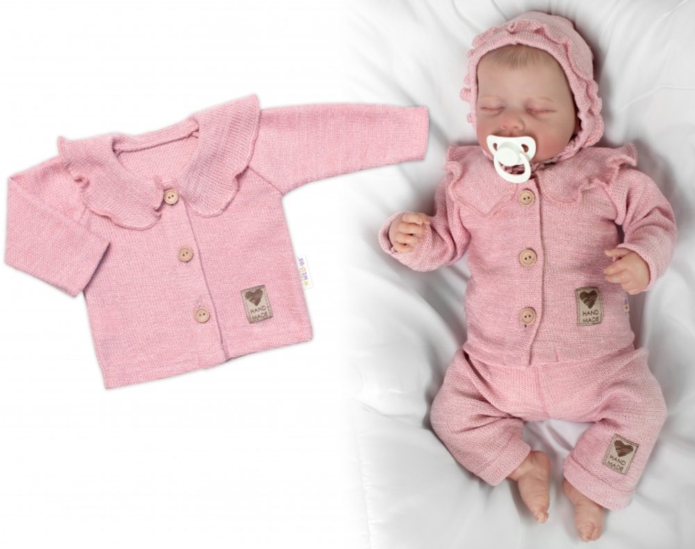 Baby Nellys Pletený svetřík s volánkem Girl, Baby Nellys, pudrově růžový, vel. 62 - 62 (2-3m)