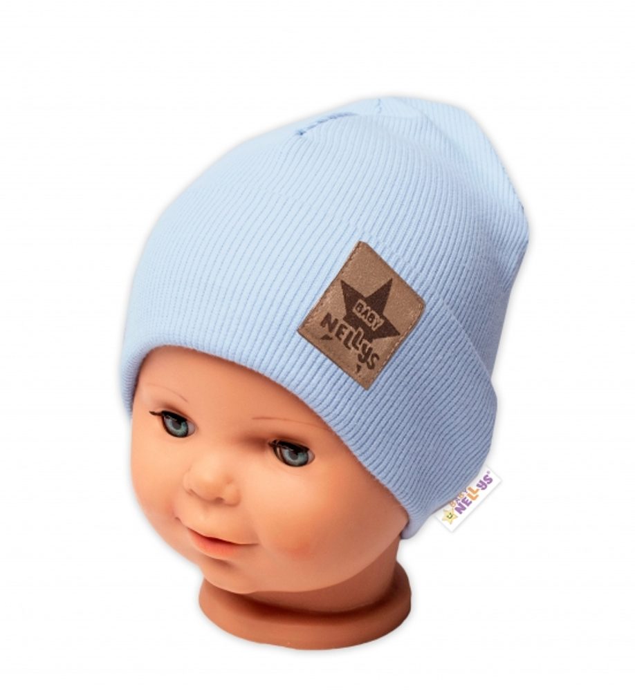 Baby Nellys Žebrovaná dvouvrstvá čepice s lemem - sv. modrá, Baby Nellys - 68-74 (6-9m)