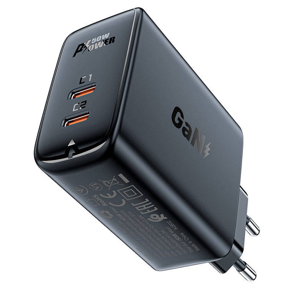 Acefast Nástěnná nabíječka Acefast A29 PD50W GAN 2x USB-C 50W (černá)