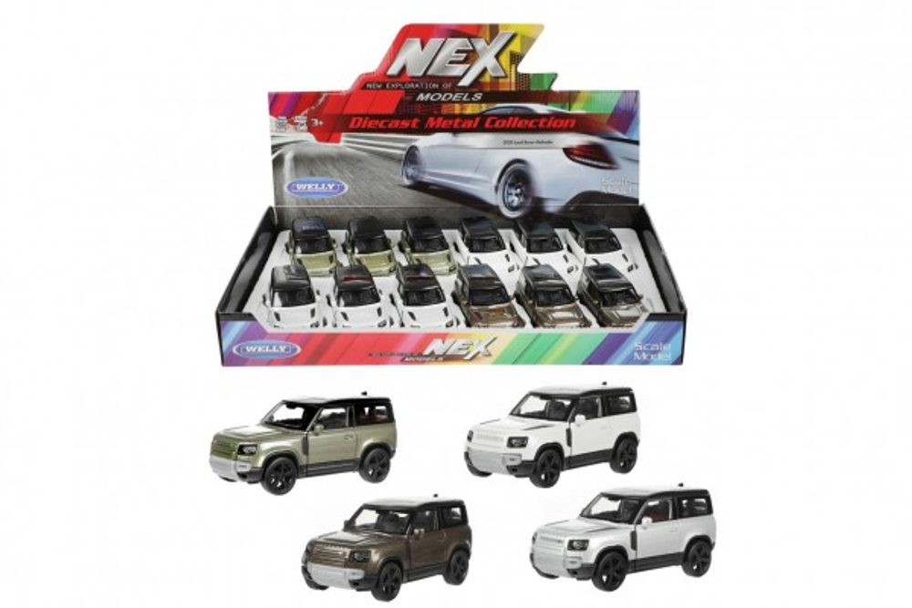 Teddies Auto Welly Land Rover 2020 Defender kov/plast 12cm 4 barvy na zpětné natažení 12ks v boxu