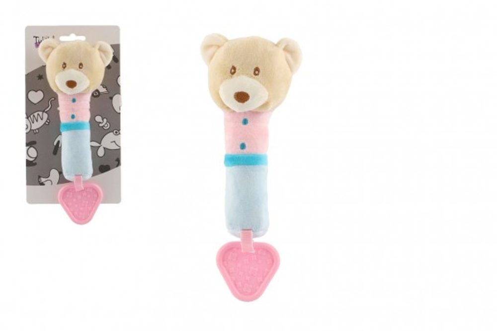 Teddies Pískátko/kousátko medvěd plyš 23cm béžové na kartě v sáčku 0+