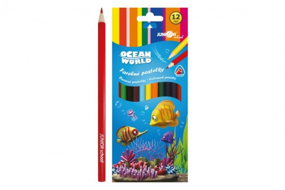 Popron.cz Pastelky barevné dřevo Ocean World trojhranné 12 ks v krabičce 9x20,5x1cm 12ks v krabici