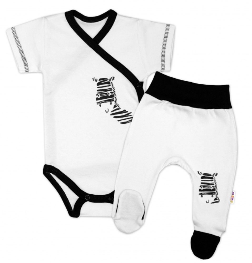 Baby Nellys 2-dílná sada body kr. rukáv + polodupačky, bílá - Zebra, vel. 62