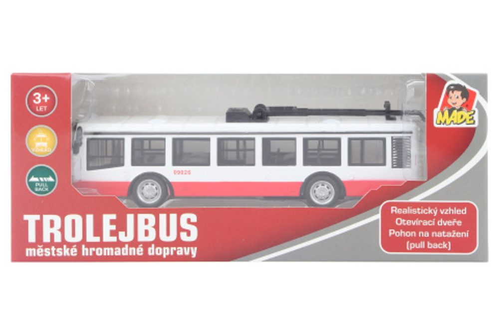 Popron.cz Trolejbus kovový na zpětný chod, 16cm