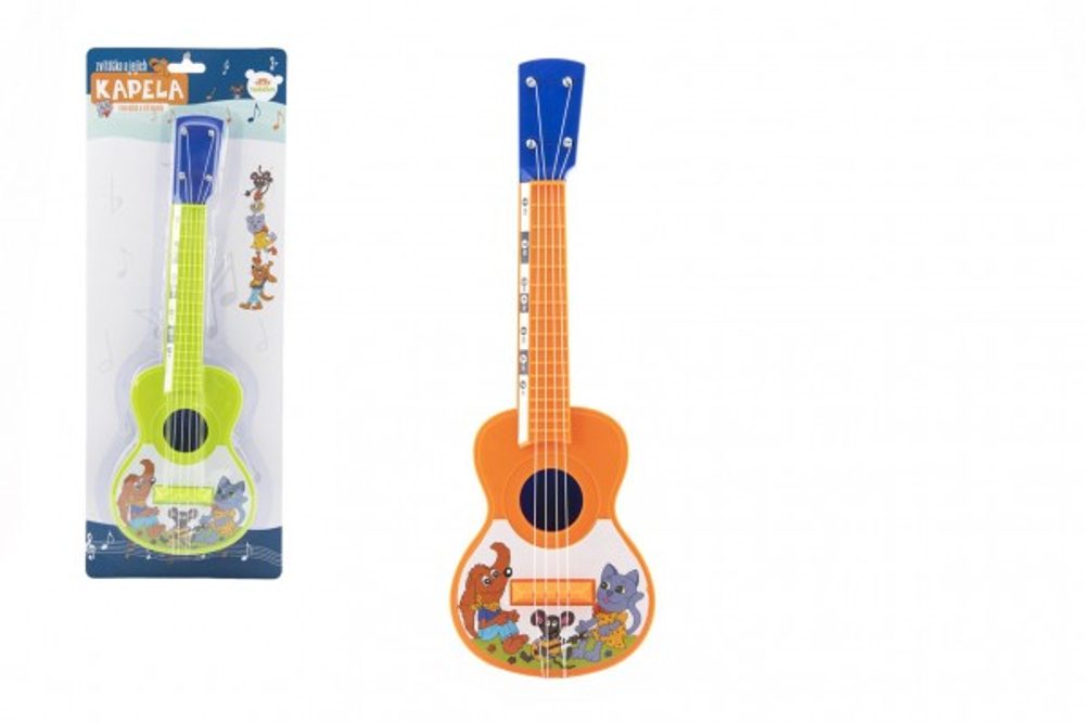 Teddies Ukulele/kytara plast 40cm s trsátkem Zvířátka a jejich kapela 2 barvy na kartě