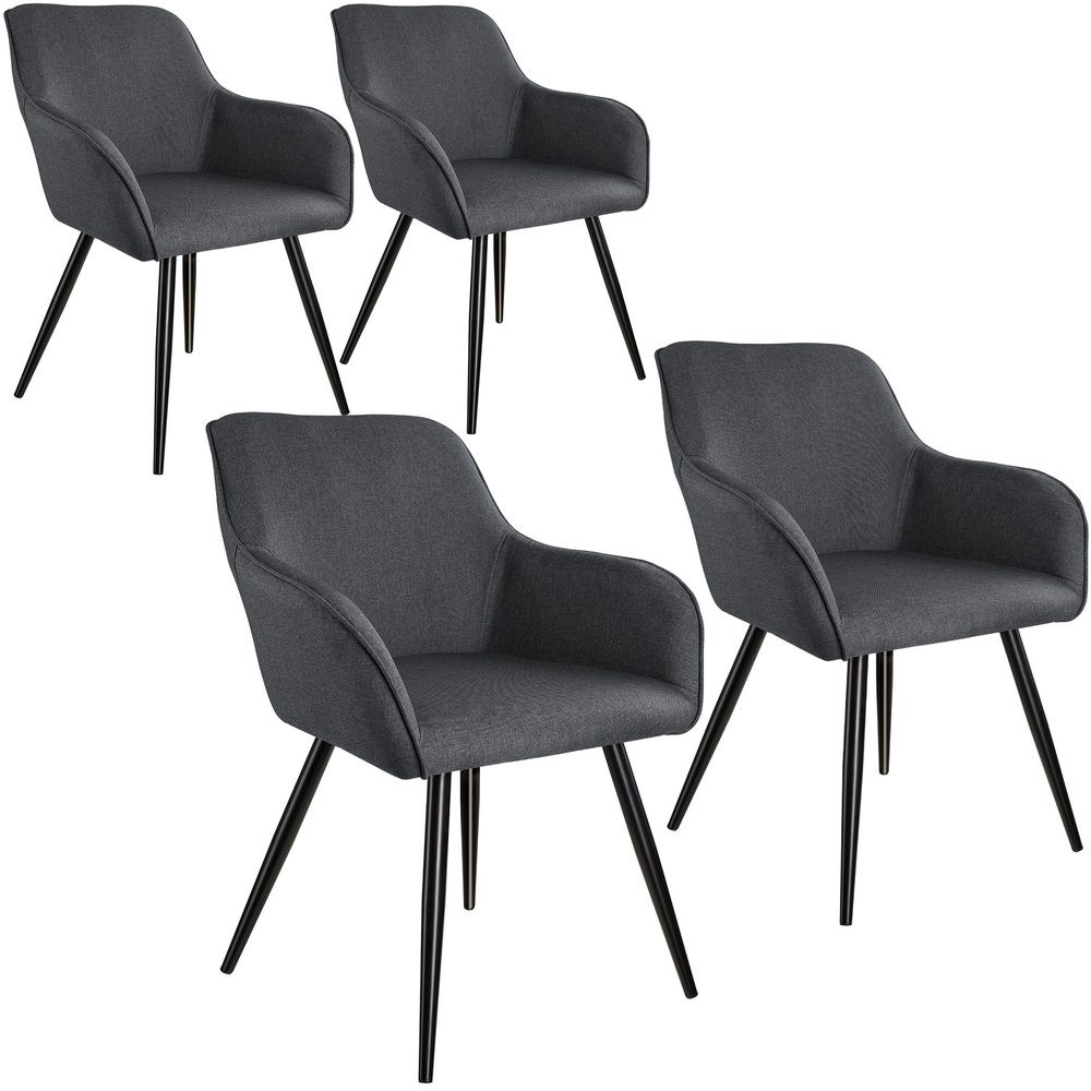 tectake 404087 4x židle marilyn lněný vzhled - tmavě šedá-černá - tmavě šedá-černá