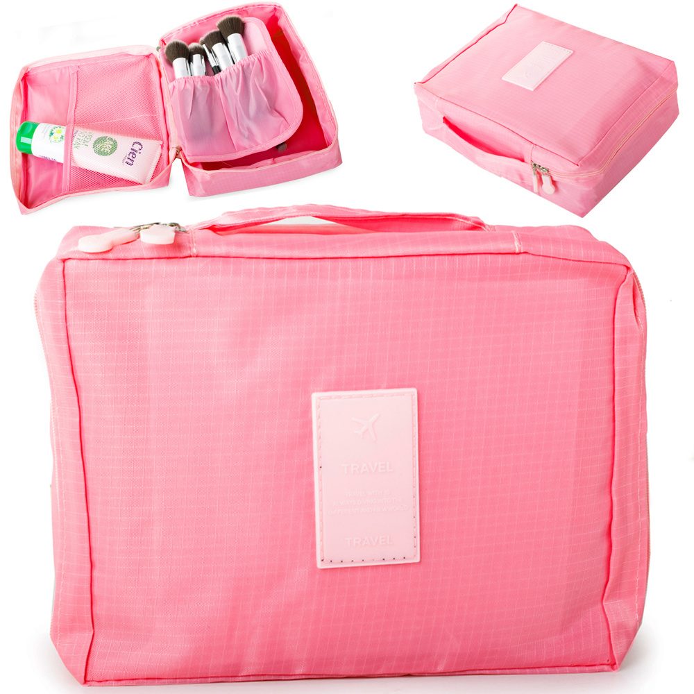 Verk Group Cestovní kosmetická taštička s organizérem růžová 20x17x8cm