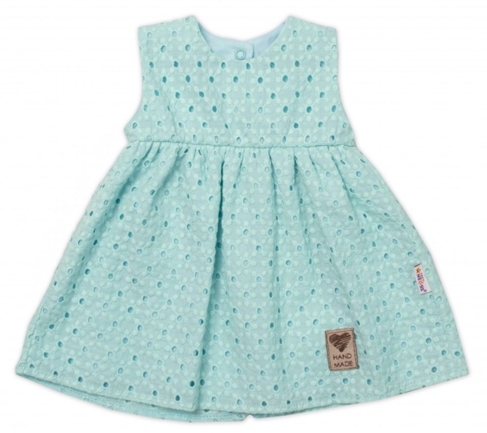 Baby Nellys Lehké Handmade šatičky Madeira, mátové - 62 (2-3m)