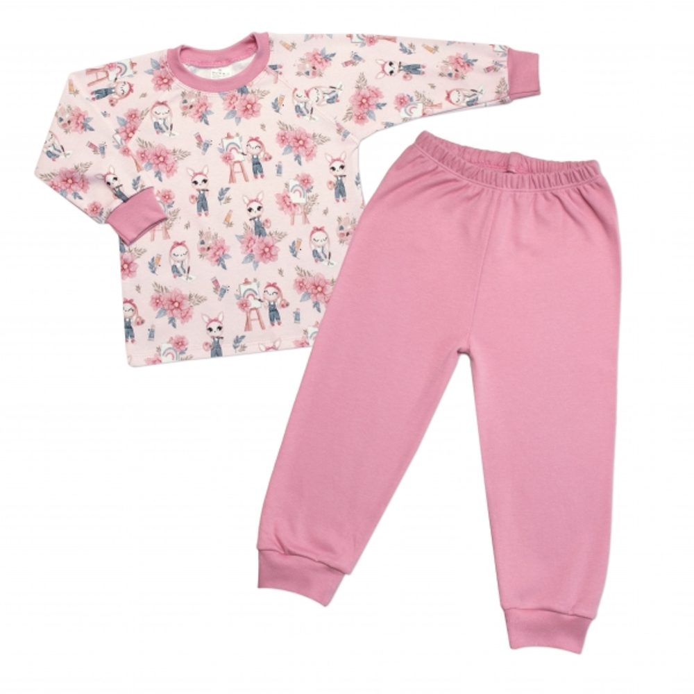 Mrofi Dětské pyžamo 2D sada, triko + kalhoty, Rabbit Painter, Mrofi, pudrově růžová, vel. 104 - 116 (5-6r)