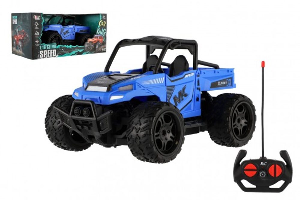 Teddies Auto RC buggy pick-up terénní modré 22cm plast 27MHz na baterie se světlem v krabici 30x14x16cm