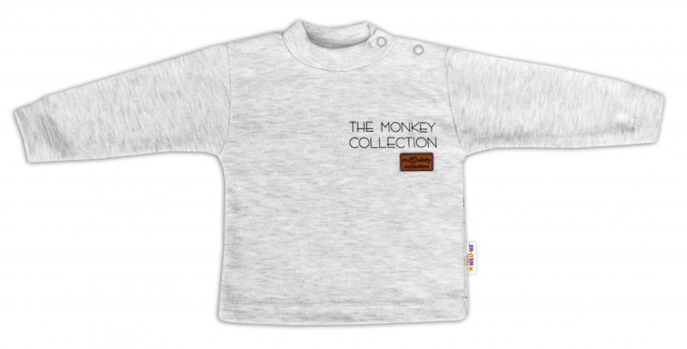 Baby Nellys Bavlněné tričko dlouhý rukáv Monkey - sv. šedý melírek - 86 (12-18m)