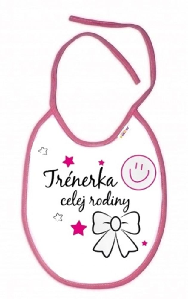 Baby Nellys Nepromokavý bryndáček Baby Nellys - Trenérka celej rodiny, 24 x 27 cm - růžový