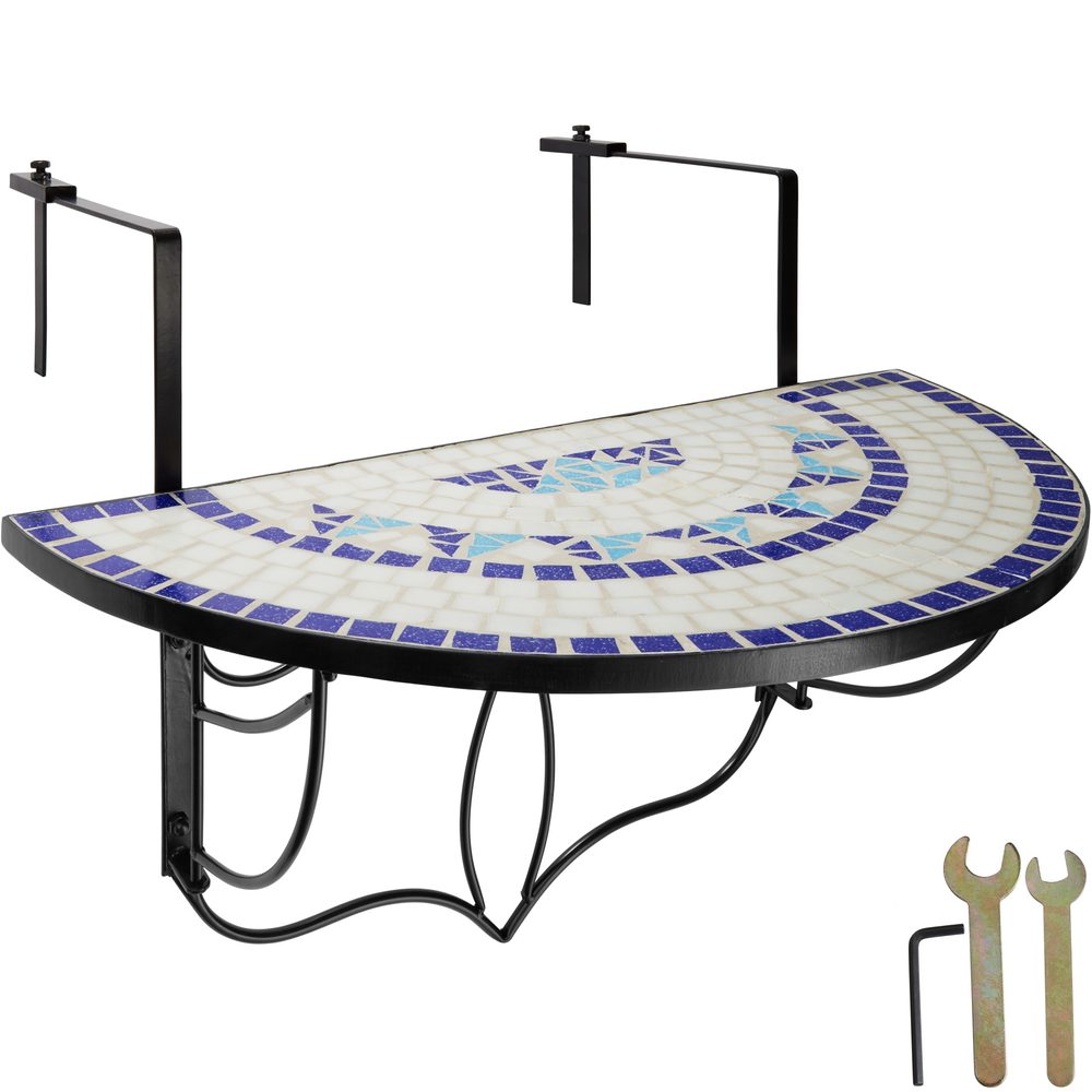 tectake 402765 skládací stůl na balkon s mozaikou - bílá/modrá - bílá/modrá
