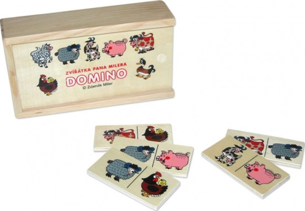 Wiky Domino Zvířátka pana Müllera  dřevo 28ks v dřevěné krabičce